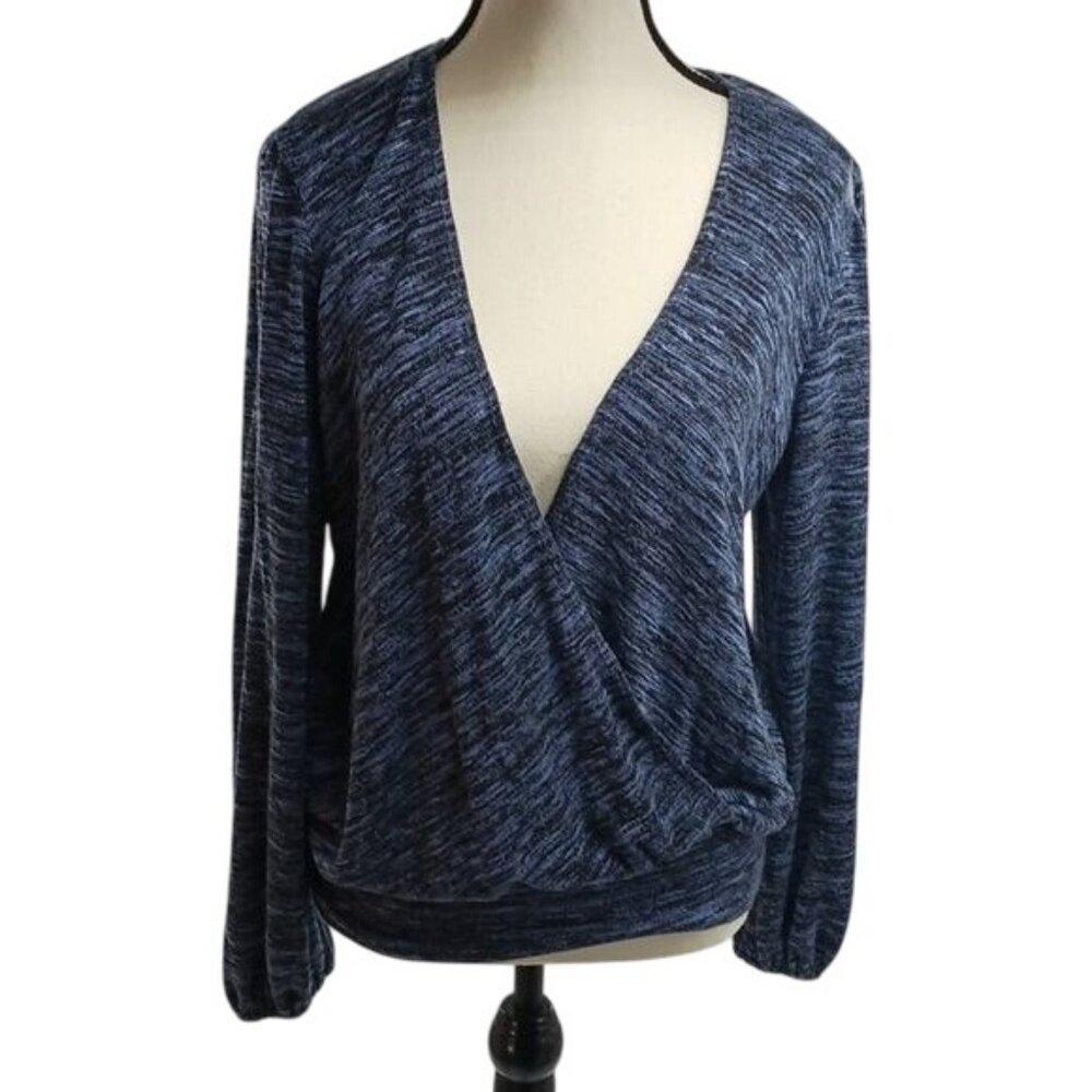 Max Studio Womens Size M Blue Surplice V Neck Long Sleeve Knit Sweater